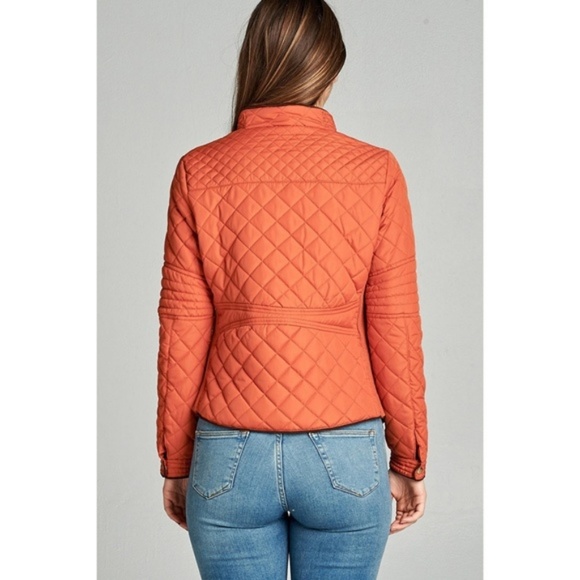 Rust Quilted Suede Piping Detail Jacket - Picture 2 of 3